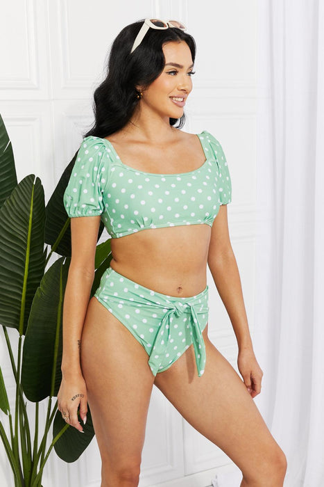 Gum Leaf Puff Sleeve Two-Piece Bikini - Resort-Ready Beachwear by Marina West