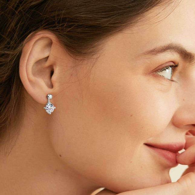 Sophisticated 4 Carat Moissanite and Lab-Diamond Accented Drop Earrings in Platinum-Plated Sterling Silver
