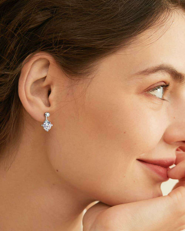 Sophisticated 4 Carat Moissanite and Lab-Diamond Accented Drop Earrings in Platinum-Plated Sterling Silver