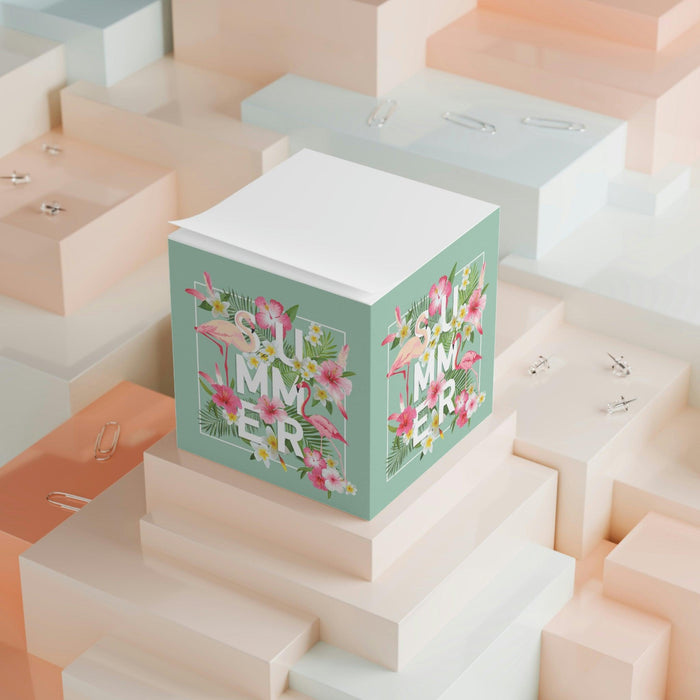 Customizable Tropical Sticky Note Cube for Personalized Workspace