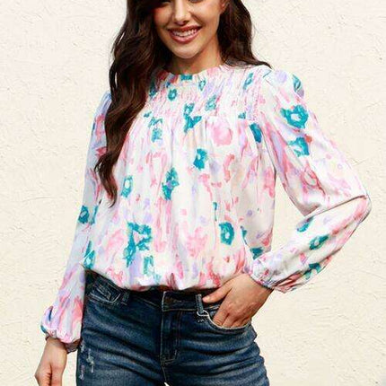 Ethereal Blossom Sheer Sleeve Blouse