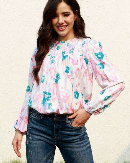 Ethereal Blossom Sheer Sleeve Blouse