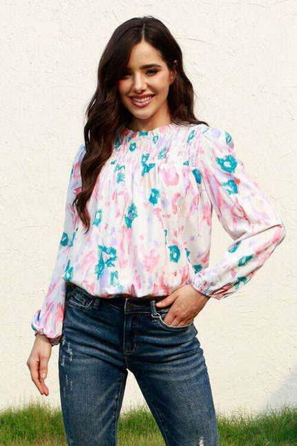Ethereal Blossom Sheer Sleeve Blouse