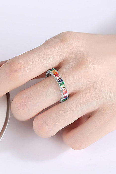 Elegant Rainbow Cubic Zirconia Sterling Silver Ring