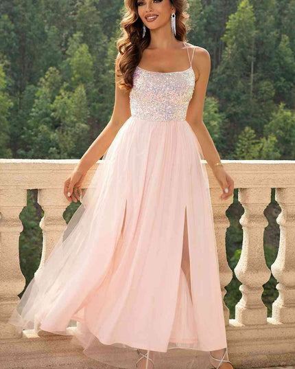 Elegant Backless Mesh Gown with Sheer Smocked Details