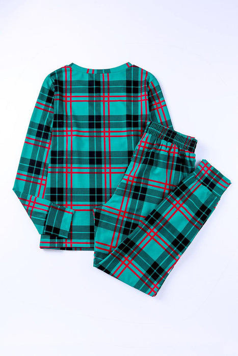 Cozy Plaid Lounge Set with Long Sleeve Top and Pants