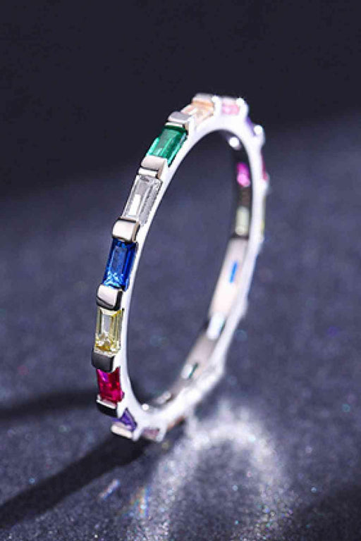 Platinum-Plated Sterling Silver Zircon Ring with Elegant Minimalist Design