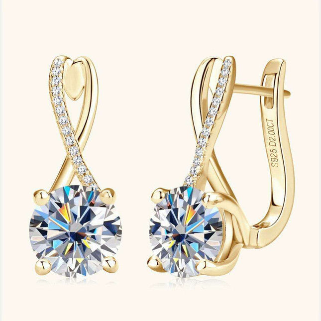 Exquisite 4 Carat Moissanite and Zircon Sterling Silver Earrings with Elegant Gold and Platinum Finish