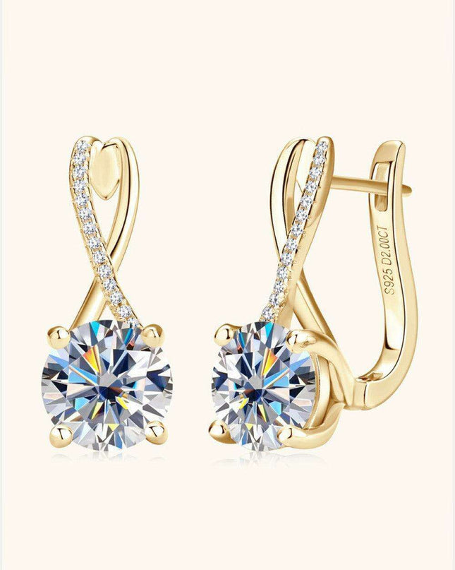 Exquisite 4 Carat Moissanite and Zircon Sterling Silver Earrings with Elegant Gold and Platinum Finish