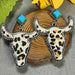 Turquoise Bull Dangle Earrings with Cowhide and Alloy