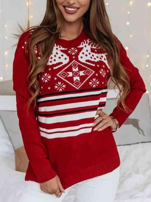 Festive Reindeer Pattern Knit Sweater