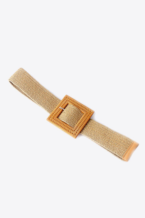 Elastic Square Buckle Braided Belt with Resin Buckle