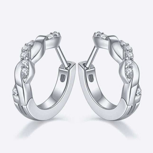 Elegant Twisted Moissanite Silver Earrings with Platinum Finish
