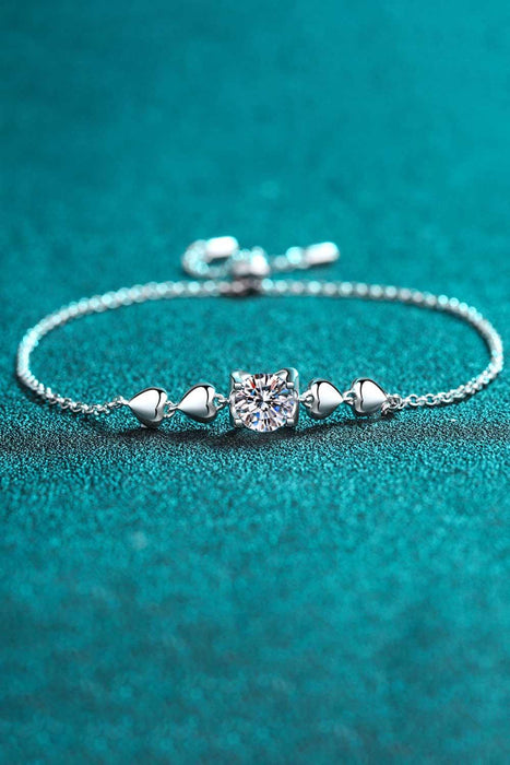 Elegant Heart-Shaped 1 Carat Moissanite Bracelet - Sterling Silver Beauty