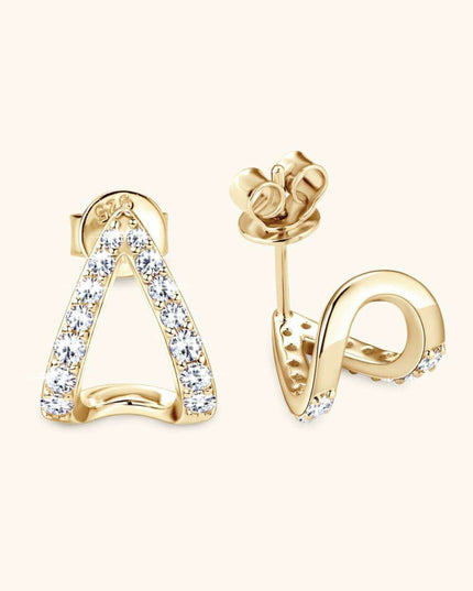 Chic Sterling Silver Earrings with Lab-Diamonds and Gold-Platinum Highlights