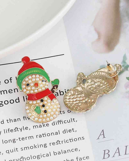 Sparkling Snowman Rhinestone Earrings - Enchanting Winter Holiday Accessory