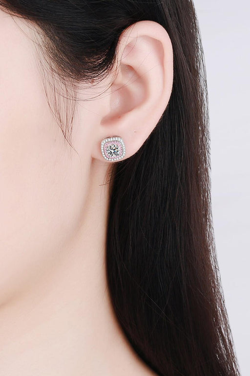Rhodium-Plated Geometric Lab-Diamond Earrings with Zircon Accents