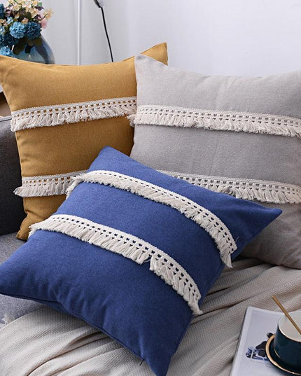 Boho-Chic Embroidered Pillow Covers with Trendy Tassel Details