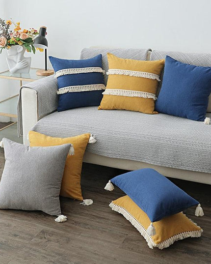 Boho-Chic Embroidered Pillow Covers with Trendy Tassel Details