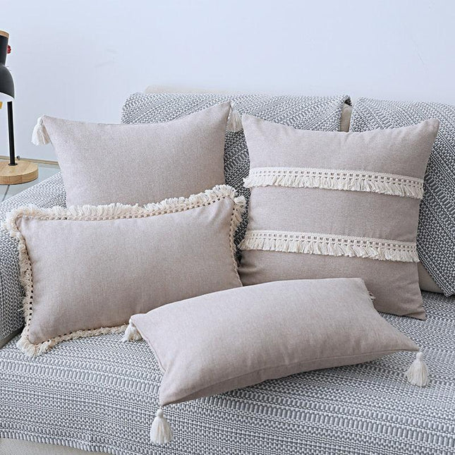 Boho-Chic Embroidered Pillow Covers with Trendy Tassel Details