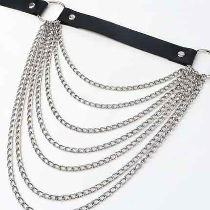 Sleek Chain-Embellished Faux Leather Waist Belt