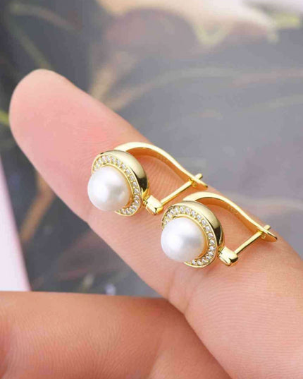 Sophisticated Moissanite and Pearl Sterling Silver Earrings with Elegant Platinum Finish