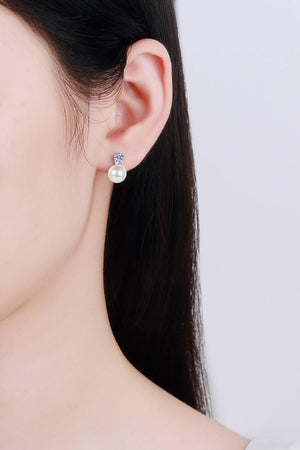 Moissanite Pearl Stud Earrings-Trendsi-Pearl-One Size-Très Elite