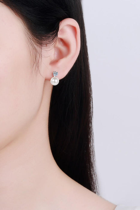 Elegant Moissanite and Pearl Stud Earrings