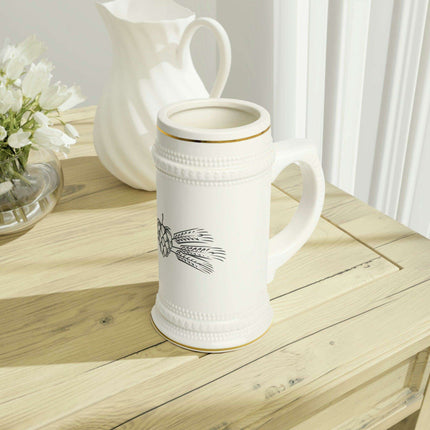Customizable Premium White Ceramic Beer Stein with Distinctive Ribbed Texture