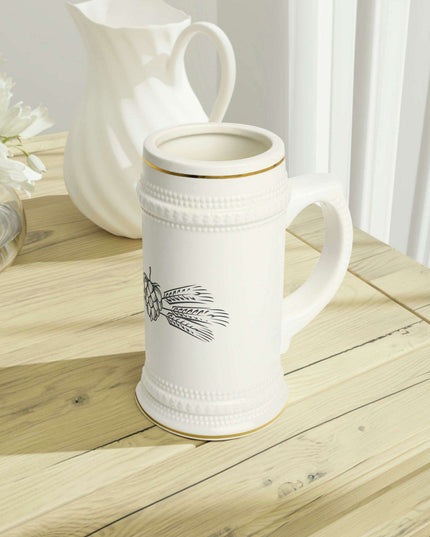 Customizable Premium White Ceramic Beer Stein with Distinctive Ribbed Texture