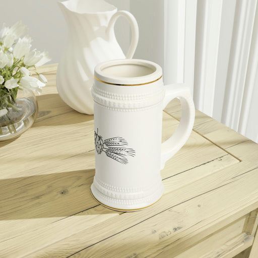 Custom White Ceramic Beer Stein - 22oz Personalized Mug with Ribbed Outlines