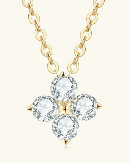Elegant Clover Pendant Necklace with Lab-Diamonds in Platinum and Gold Finish