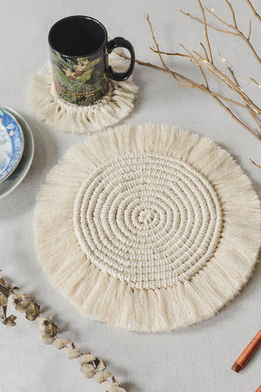 11.8" Macrame Round Cup Mat Crafted from Cotton Rope