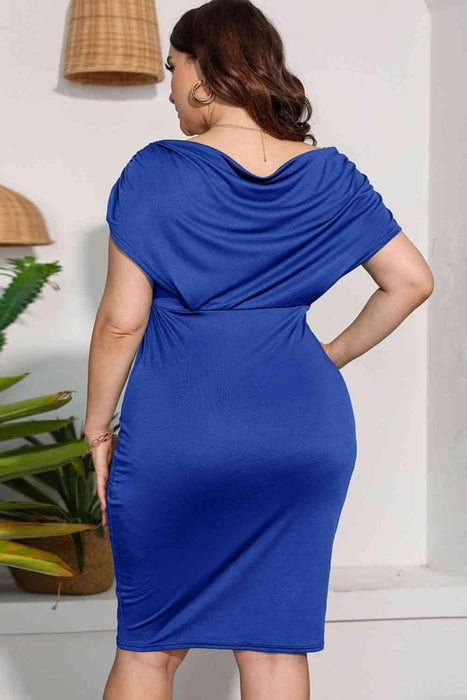 Sophisticated Plus Size Ruched V-Neck Dress with Cap Sleeves