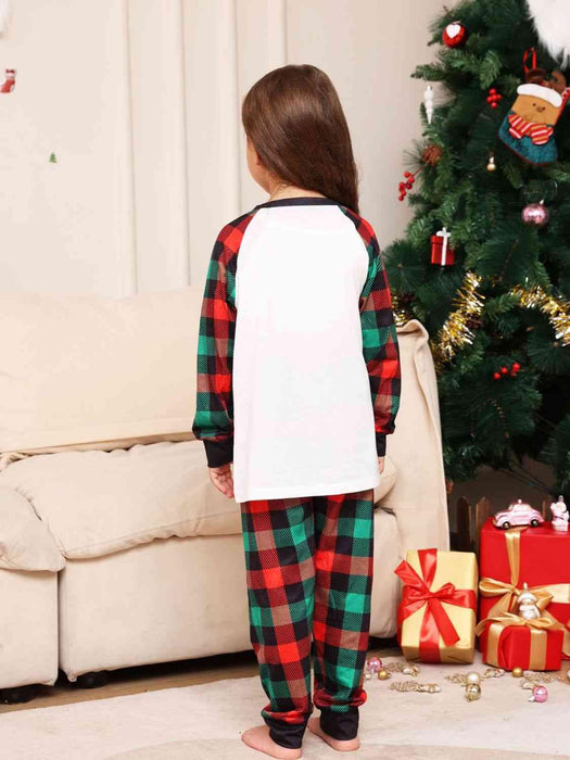 Holiday Reindeer Print Top with Matching Plaid Pants Set