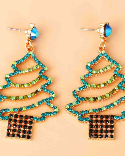 Sparkling Rhinestone Festive Tree Earrings