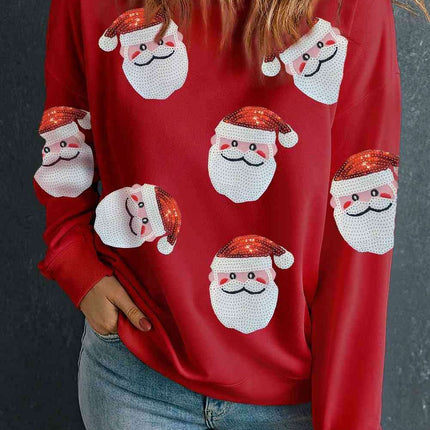 Festive Glitter Santa Crew Neck Sweater – Sparkling Holiday Chic