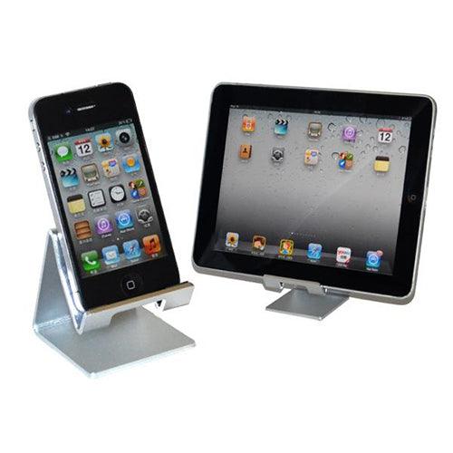 Sleek Aluminum Desk Stand for Smartphones and Tablets - Charging Ports & Cable Management
