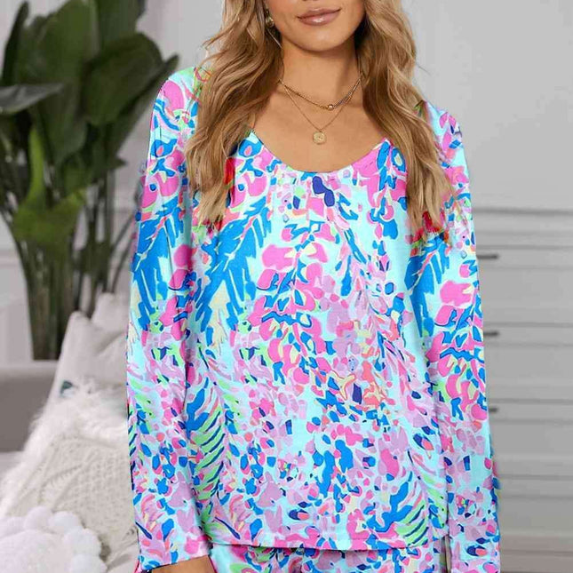 Vibrant Two-Piece Cozy Lounge Set with Round Neck Top and Matching Shorts