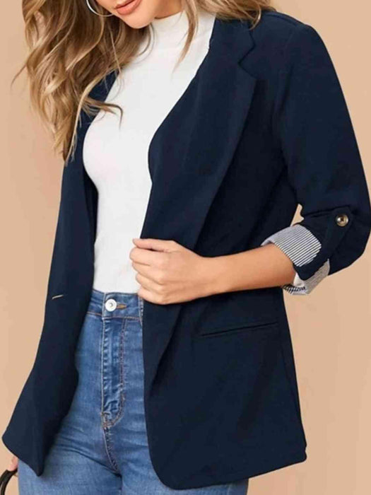 Sophisticated Lapel Collar Blazer with Roll-Tab Sleeves for Effortless Elegance