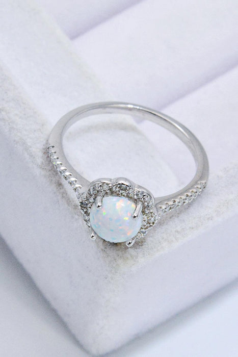 Floral Opal and Zircon Radiance Ring with Platinum-Plated Finish