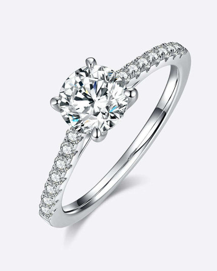 Elegant 1 Carat Lab-Created Diamond Sterling Silver Ring with Dazzling Zircon Accents - Timeless Sophistication