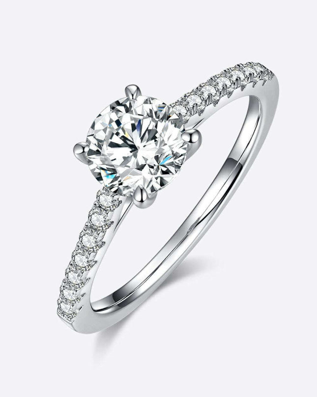 Elegant 1 Carat Lab-Created Diamond Sterling Silver Ring with Dazzling Zircon Accents - Timeless Sophistication