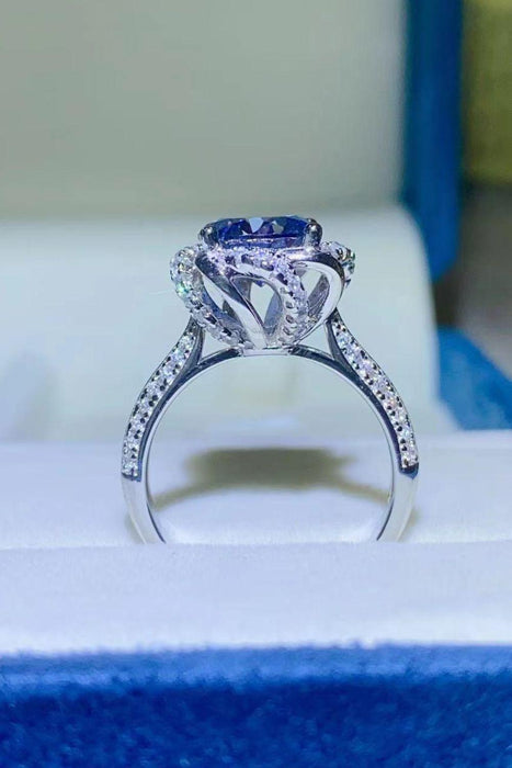 Elegant Cobalt Blue Moissanite Ring with Zircon Accents and Certificate