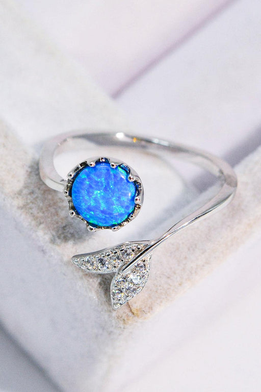 Elegant Opal Gemstone Adjustable Ring with Platinum Finish