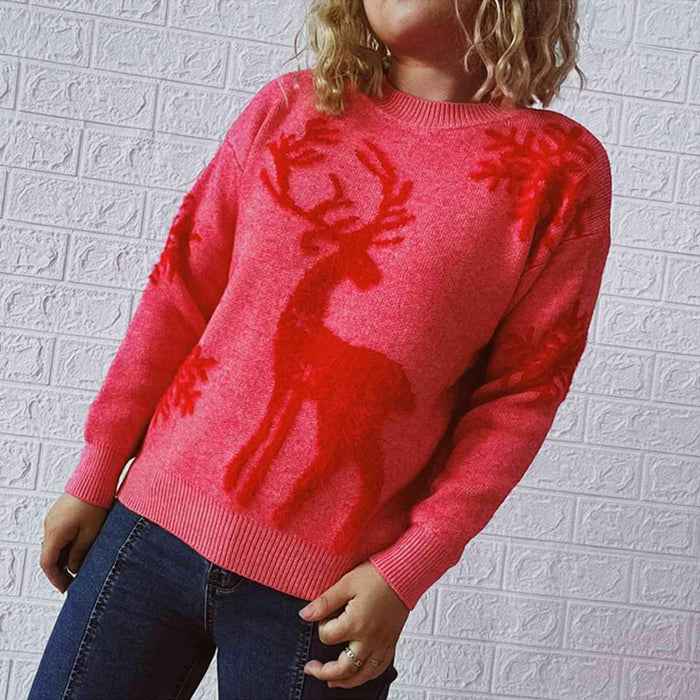 Cozy Holiday Reindeer Sweater with Snowflake Design