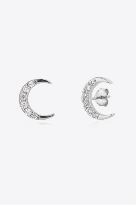 Zircon Moon Sterling Silver Earrings: Elegant Platinum and Gold Studs