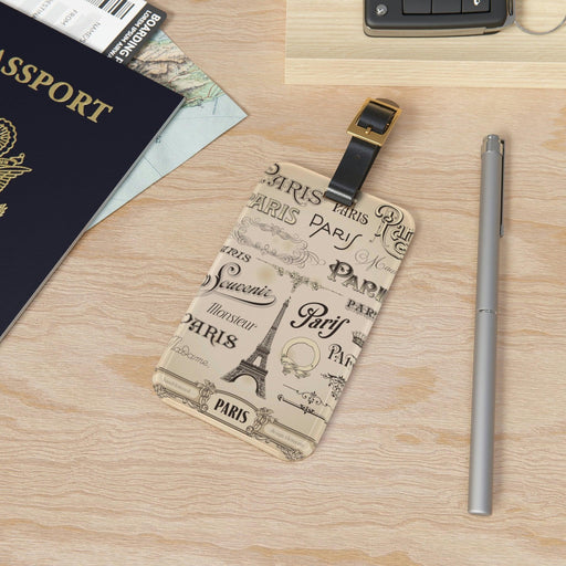 Elegant Customizable Parisian Travel Tag with Leather Strap