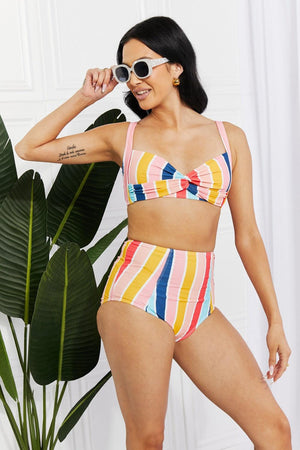 Marina West Swim Take A Dip Twist High-Rise Bikini in Stripe-Trendsi-Stripe-S-Très Elite