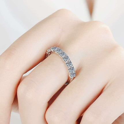 Elegant Moissanite and Rhodium Half-Eternity Band Ring